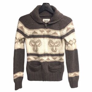 ARITZIA Sea To Sky Cowichan Wool Zip Front Cardigan Sweater Brown S